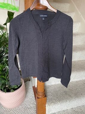 Banana Republic Black Ruffle-Trim Wool Cardigan